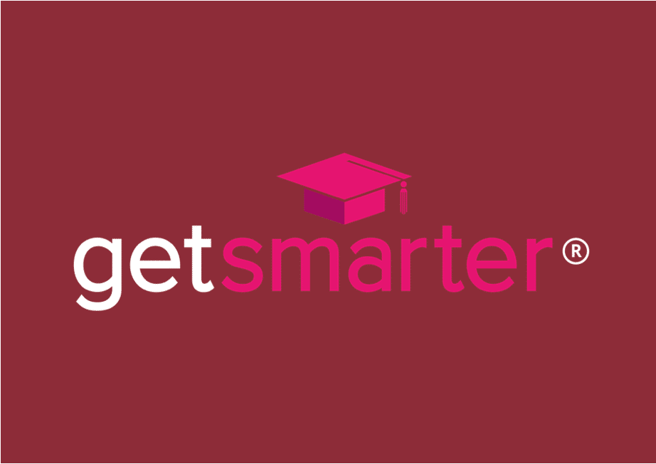 Get Smarter banner with the logo featuring a pink graduation cap above the word "smarter""