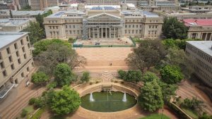 University of the Witwatersrand Great Hall with fountain on East Campus