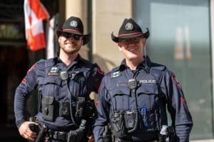 South African Police Service officers on duty in SAPS uniform