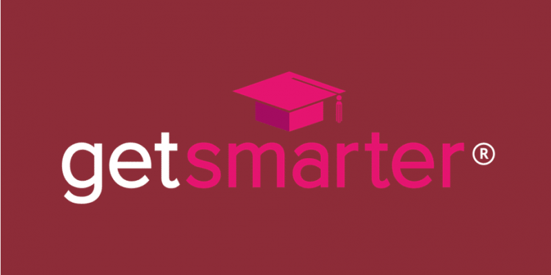 Get Smarter banner with the logo featuring a pink graduation cap above the word "smarter""